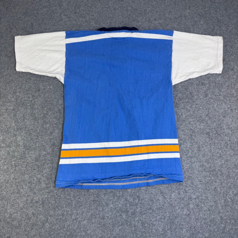 Vintage 80s Halbro Rugby Imports Mens Blue White Orange Striped Shirt USA Made M - Picture 2 of 8